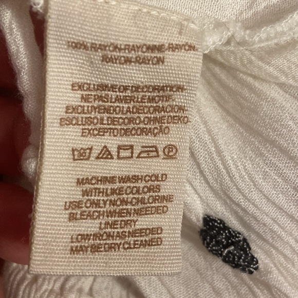 FREE PEOPLE Fable midi Boho XS White Rayon Black Floral Embroidered Dress - Picture 7 of 8